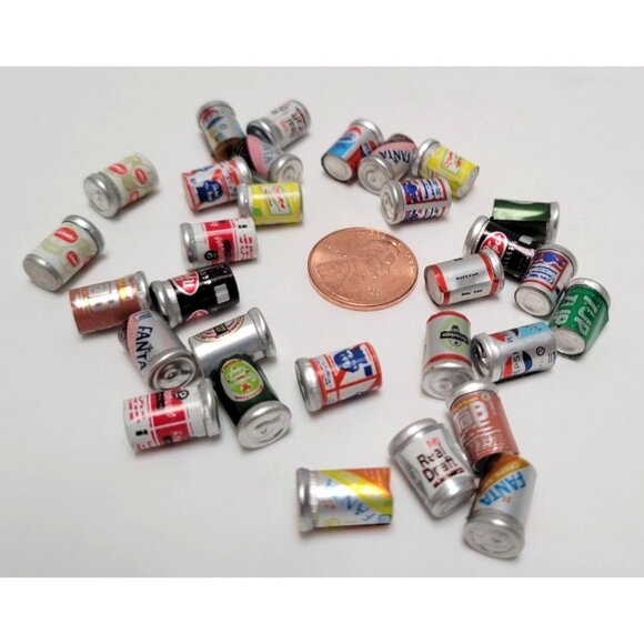 Lot of 32 Miniature Soda Can Collection Includes Pepsi Diet Coke Cases Dollhouse - Picture 3 of 3